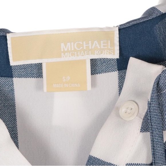 Michael Kors Blue White Checked Hooded Henley - Picture 3 of 8